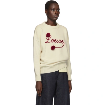 Shop Loewe White Pom Pom Crewneck Sweater In 2107 Whred