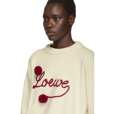 Shop Loewe White Pom Pom Crewneck Sweater In 2107 Whred