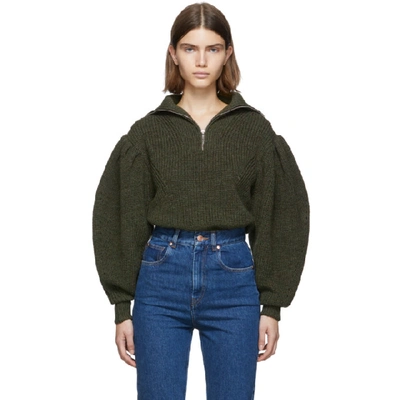 Shop Isabel Marant Green Knit Kuma Half-zip Sweater In 67ki Khaki