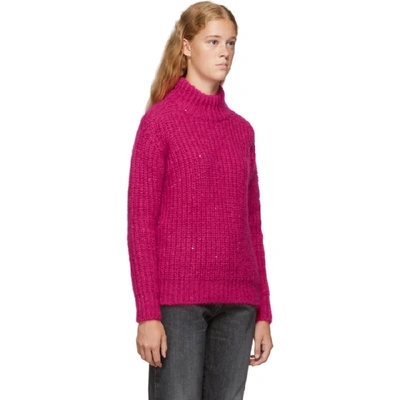 Shop Saint Laurent Pink Oversized Mohair Sequin Turtleneck In 5620 Fushia