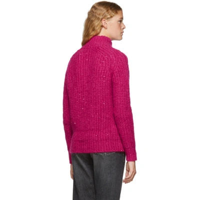 Shop Saint Laurent Pink Oversized Mohair Sequin Turtleneck In 5620 Fushia