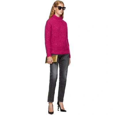 Shop Saint Laurent Pink Oversized Mohair Sequin Turtleneck In 5620 Fushia