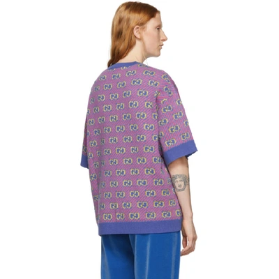 Shop Gucci Blue And Pink Jacquard Stripe Gg Short Sleeve Sweater In 4678 Royal