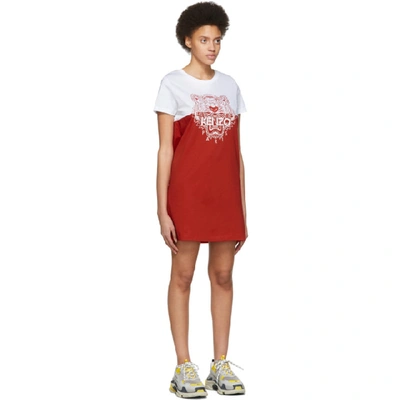 Shop Kenzo White And Red Limited Edition Colorblock Tiger Dress In 21 Dark Red