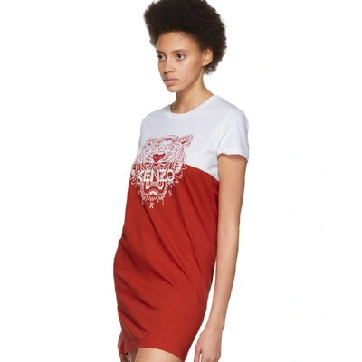 Shop Kenzo White And Red Limited Edition Colorblock Tiger Dress In 21 Dark Red