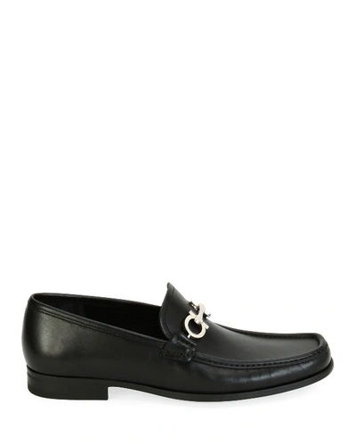 Shop Ferragamo Men's Leather Loafer With Reversible Gancini Ornament In Black