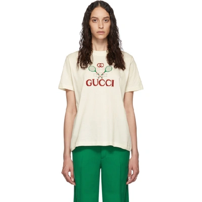 Shop Gucci Off-white Tennis T-shirt In 7136 Sunkis