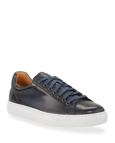 Shop Magnanni Men's Napa Leather Low-top Sneakers In Navy