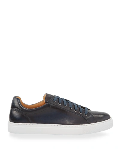 Shop Magnanni Men's Napa Leather Low-top Sneakers In Navy