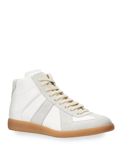 Shop Maison Margiela Men's Replica Paneled Leather/suede High-top Sneakers In White