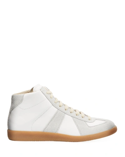 Shop Maison Margiela Men's Replica Paneled Leather/suede High-top Sneakers In White