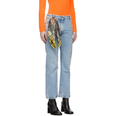 Shop Off-white Blue Crop Jeans In Medbluewash