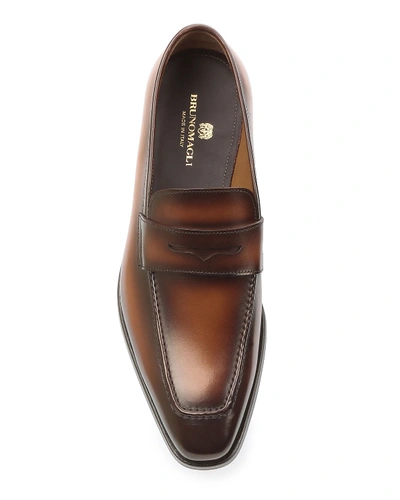 Shop Bruno Magli Men's Corrado Burnished Leather Penny Loafers In Cognac