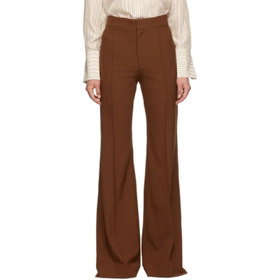 Shop Chloé Chloe Brown Stretch Wool Flared Trousers In 844 Marron