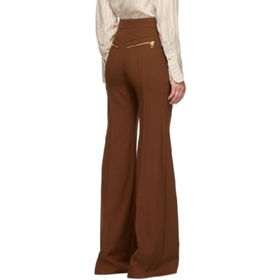 Shop Chloé Chloe Brown Stretch Wool Flared Trousers In 844 Marron