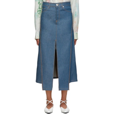 Shop Lanvin Blue Denim Slit Skirt In 231 Cloud