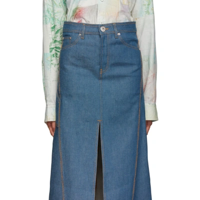 Shop Lanvin Blue Denim Slit Skirt In 231 Cloud