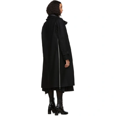 Shop Sacai Black Melton Wool And Leather Convertible Trench Coat In 001 Black