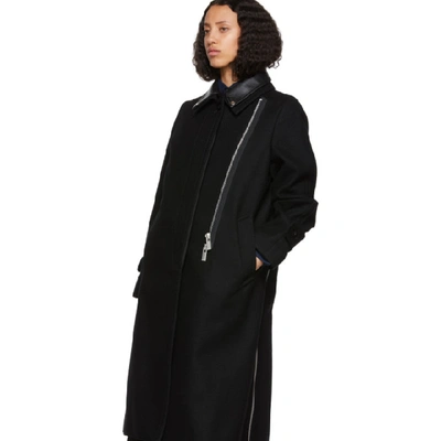 Shop Sacai Black Melton Wool And Leather Convertible Trench Coat In 001 Black