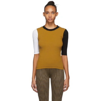 Shop Rosetta Getty Yellow And Black Cropped Sleeve T-shirt In Ochre
