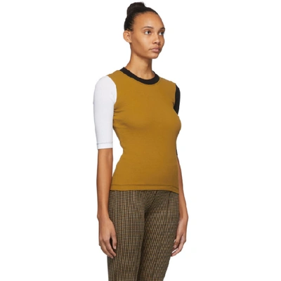Shop Rosetta Getty Yellow And Black Cropped Sleeve T-shirt In Ochre