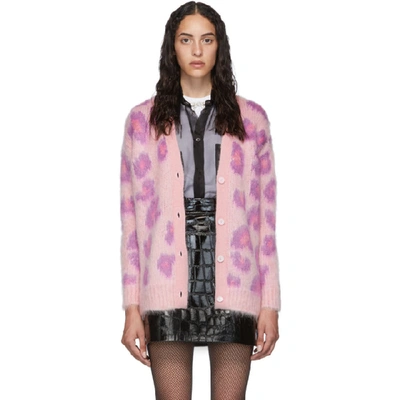 Shop Miu Miu Pink Mohair Leopard Cardigan In F0442 Petal