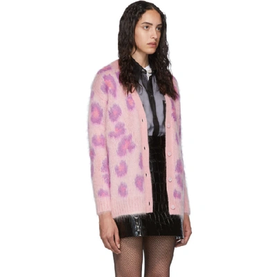 Shop Miu Miu Pink Mohair Leopard Cardigan In F0442 Petal