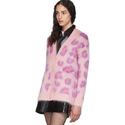 Shop Miu Miu Pink Mohair Leopard Cardigan In F0442 Petal