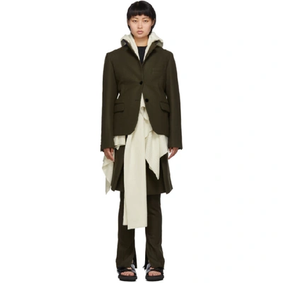 Shop Sacai Khaki And Off-white Wool Melton And Knit Blazer In 504 Kha Owh