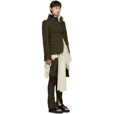 Shop Sacai Khaki And Off-white Wool Melton And Knit Blazer In 504 Kha Owh