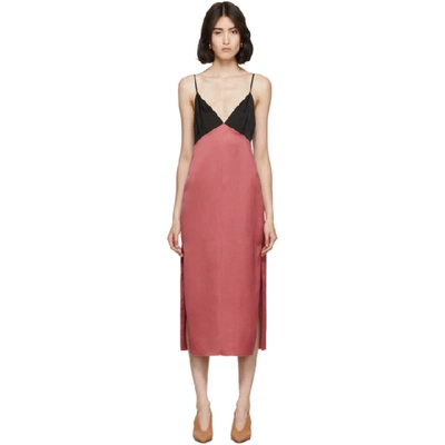 Shop Marina Moscone Pink And Black Heavy Satin Slip Dress In Rose