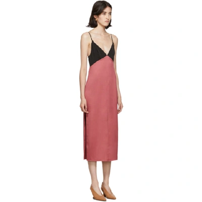 Shop Marina Moscone Pink And Black Heavy Satin Slip Dress In Rose