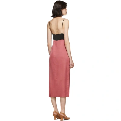 Shop Marina Moscone Pink And Black Heavy Satin Slip Dress In Rose