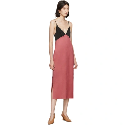 Shop Marina Moscone Pink And Black Heavy Satin Slip Dress In Rose