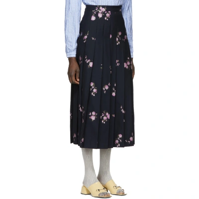 Shop Gucci Navy Flowers Maxi Skirt In 4563 Navy