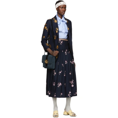 Shop Gucci Navy Flowers Maxi Skirt In 4563 Navy