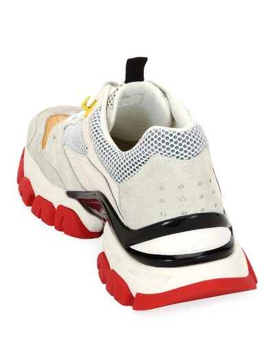 Shop Moncler Men's Leave No Trace Colorblock Mesh & Leather Sneakers In White