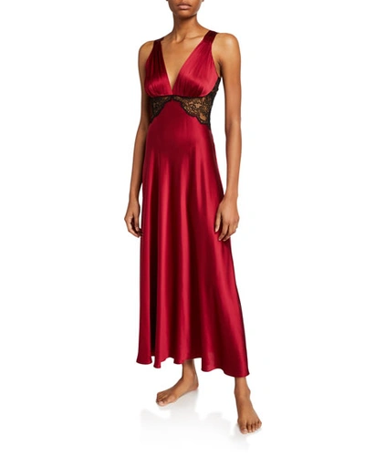 Shop Christine Lingerie Bijou Lace-trim Silk Nightgown In Ruby