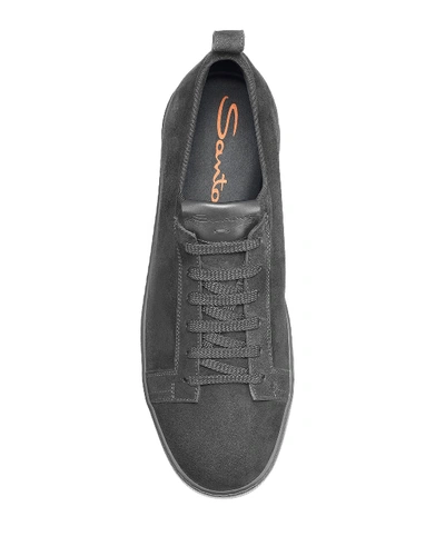 Shop Santoni Men's Clean Iconic Suede Slip-on Stretch Sneakers In Gray