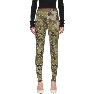 Shop Burberry Green Tb Turama Leggings In Khaki Green