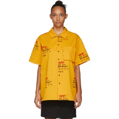 Shop Off-white Yellow Industrial Holiday Short Sleeve Shirt