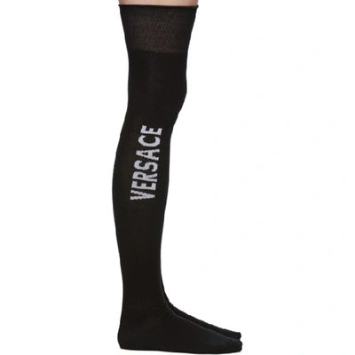 Shop Versace Black Ruffle Over-the-knee Socks In I463 Black