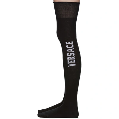 Shop Versace Black Ruffle Over-the-knee Socks In I463 Black