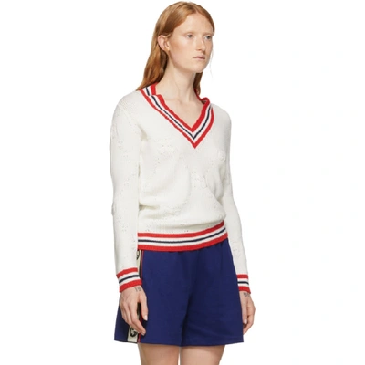 Shop Gucci White Oversized Gg Trim Sweater In Ivory