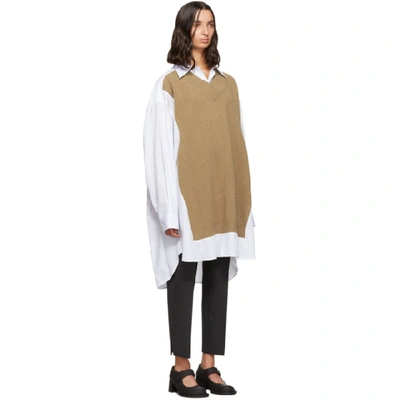 Shop Maison Margiela White And Beige Knit Shirt Dress