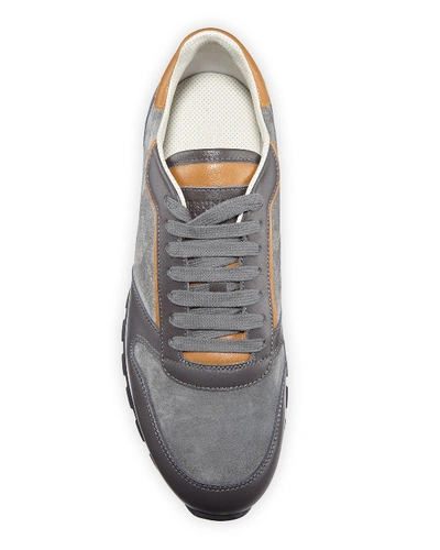 Shop Brunello Cucinelli Men's Suede %26 Leather Athletic Sneakers In Gray