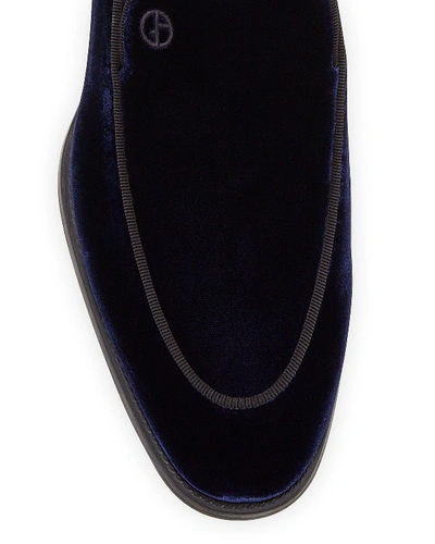 Shop Giorgio Armani Men's Velvet Formal Loafers, Navy