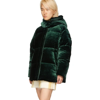 Shop Moncler Green Velvet Down Butor Jacket