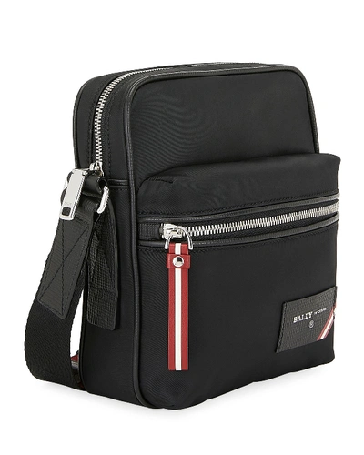 Shop Bally Men's Faara Trainspotting-stripe Crossbody Bag In Black