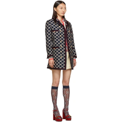 Shop Gucci Navy Tweed Gg Double-breasted Coat In 4447 Black